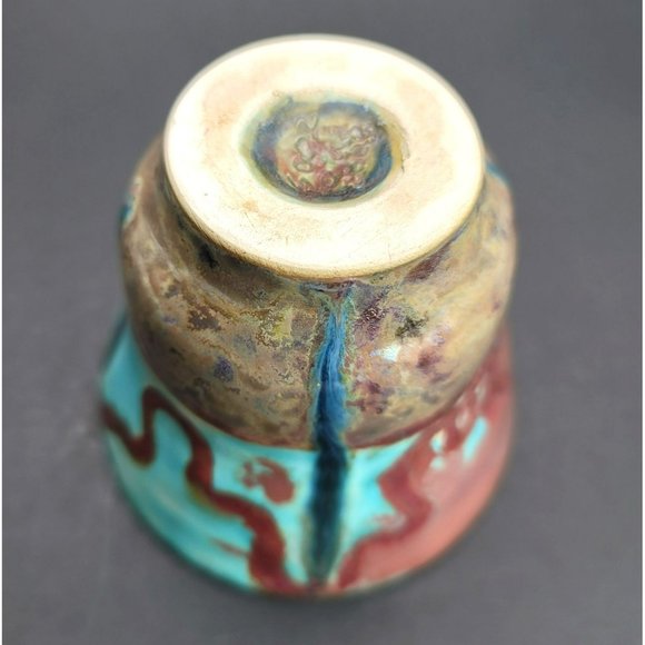 Sooz Glazebrook Footed Pot Bowl Art Pottery Artisan Signed Blue Copper JS8138 - Picture 7 of 7